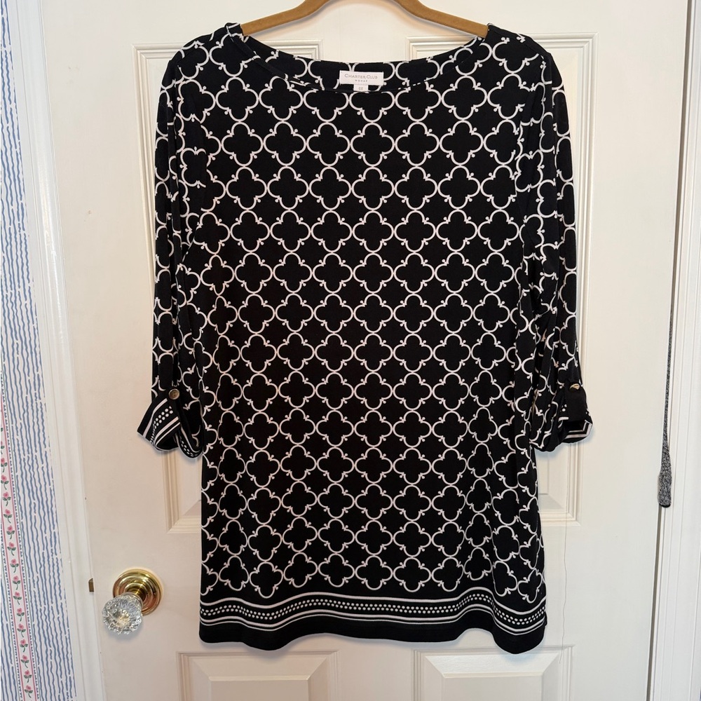 Charter Club Black and White Patterned Tunic Top
